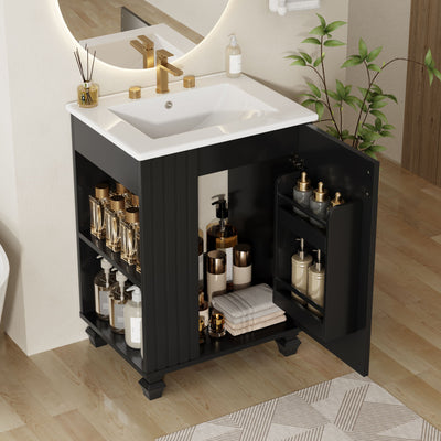 Classic Retro Bathroom Vanity With Sink, Door Shelf, Side Open Storage Frame