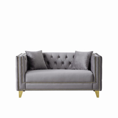 2 Seater Deep Seat Sofa With Button Nailhead, Square Arm