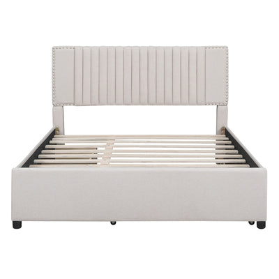 Upholstered Platform Bed With Drawers, Classic Headboard Design