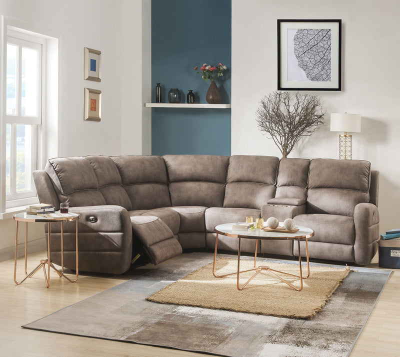 Olwen - Nubuck Power Recliner Sectional Sofa With USB Port - Mocha