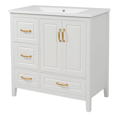 Bathroom Vanity With Sink, Soft Closing Doors & Drawers, Metal Handles