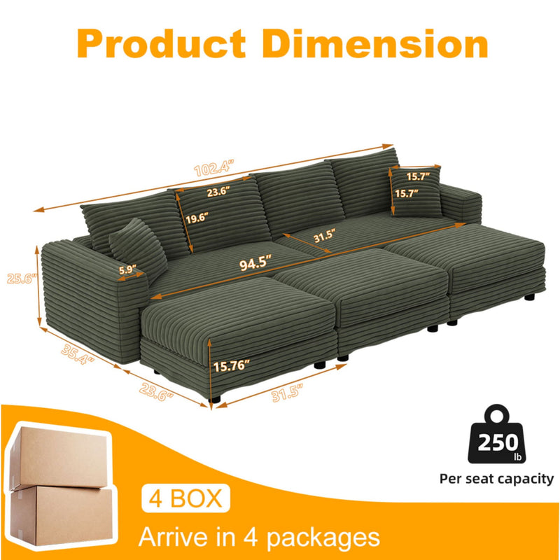 Deep Seat Convertible Sofa With Soft Pillows And Ottomans