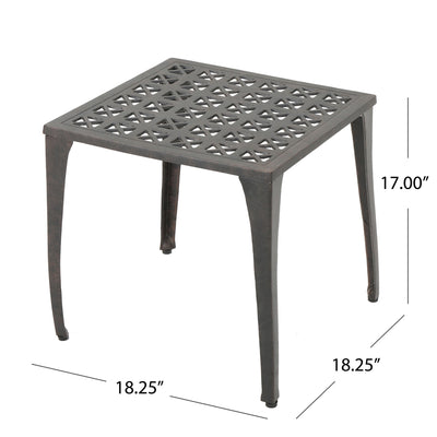 Lunaire - Outdoor Square Cast Aluminum Side Table With Lattice Top And Curved Legs - Bronze