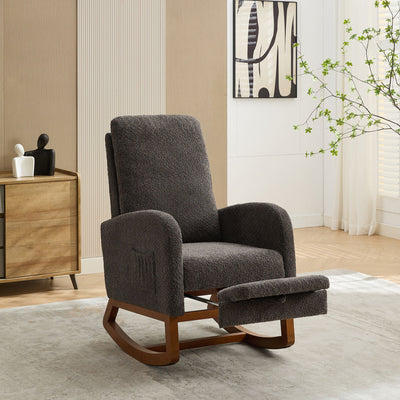 High Back Glider Rocking Chair With Retractable Footrest And Rubber Wood Legs