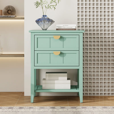 2 Drawer Side Table, American Style, End Table, Suitable For Bedroom, Living Room, Study
