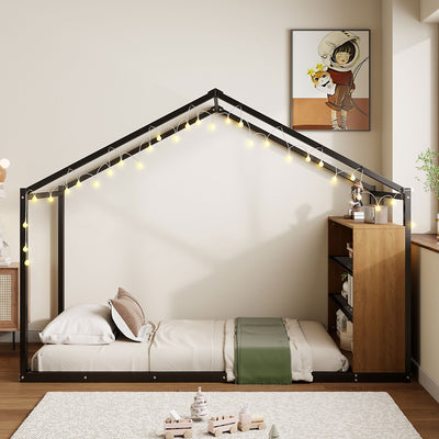 Bed House Frame With Shelves And Lights