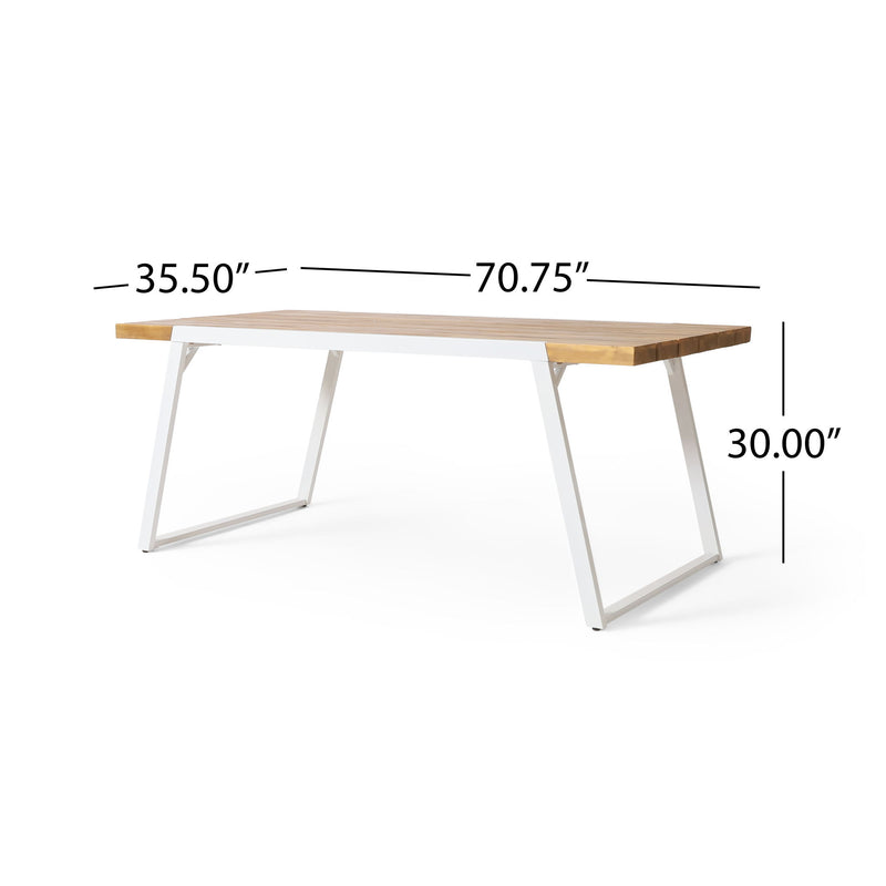 Outdoor Dining Table With Slat Top - Teak / White