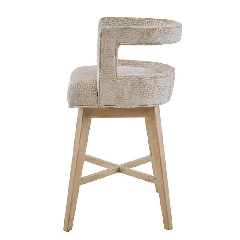 Contemporary Design Swivel Counter Stool With Low Back Support Polyester And Solid Wood - Cream
