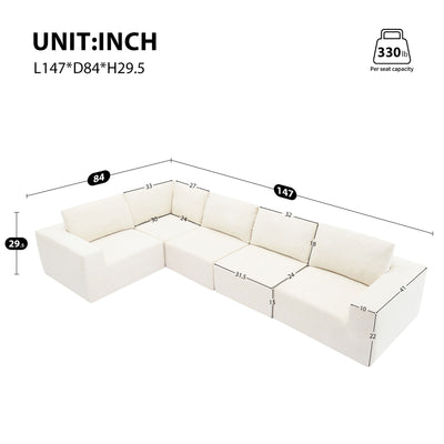 Modular Sectional With Wide Seat Free Combination L Shaped Couch Set Cloud Upholstered Minimalist Boneless Sofa
