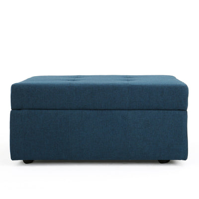 Flip Top Ottoman With Tufted Waffle Stitch And Rolling Casters - Navy Blue