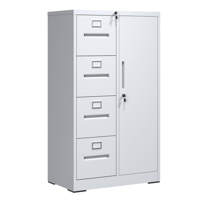 Metal Storage Vertical Filing Cabinet With Lock, 4 Drawers, 1 Door, Steel Construction, School / Office Use