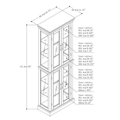 Curio Cabinet Lighted Curio Diapaly Cabinet With Adjustable Shelves And Mirrored Back Panel, Tempered Glass Doors (6 Tier), (E26 Light Bulb Not Included)
