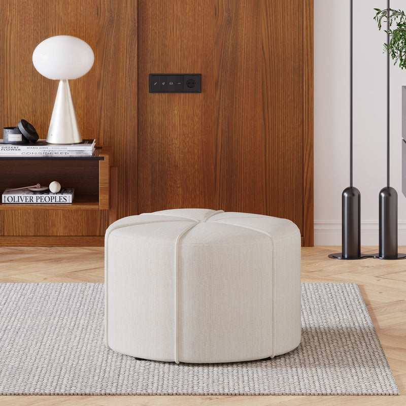 Contemporary Ottoman With Tonal Piping And Button Tuft Design