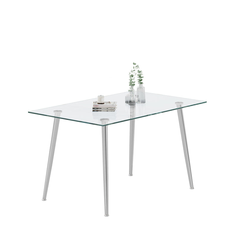 Thick Tempered Glass Top Dining Table & Stainless Steel Legs - Silver