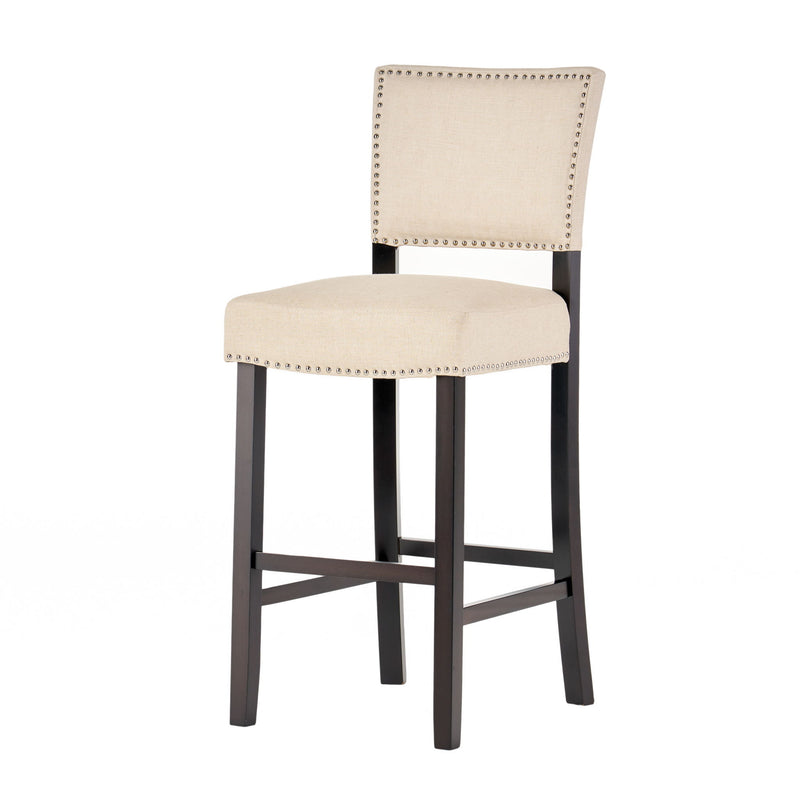 Barstools With Rivet Decoration (Set of 2), Wood Frame, Bar Chairs For Kitchen Island - Beige
