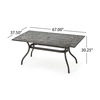 Celestine - Outdoor Cast Aluminum Dining Table With Floral Lattice Design And Umbrella Holder