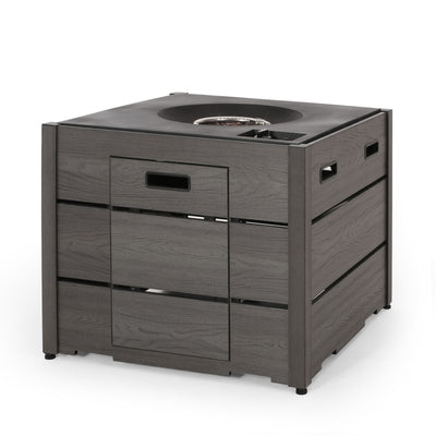 Rustic Style Outdoor Square Propane Fire Pit, 40,000 Btu