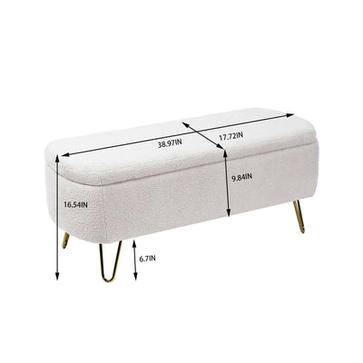 Storage Ottoman Bench For End Of Bed Gold Legs, Modern Camel Faux Fur Entryway Bench Upholstered Padded With Storage For Living Room Bedroom