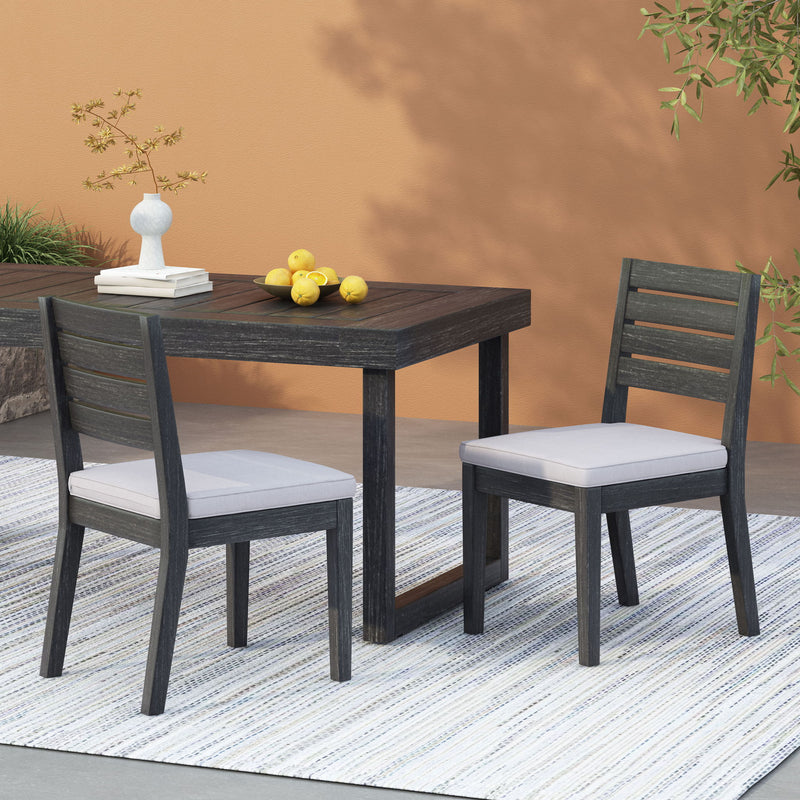Patio Armless Dining Chair With Laid Back Slat Panel Design - Light Gray