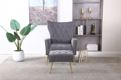 Modern Accent Chair With Ottoman, Comfy Armchair For Living Room