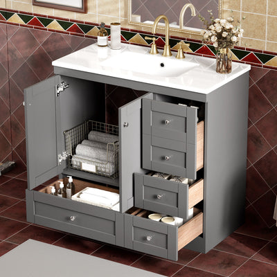 Shaker Free Standing Bathroom Vanity Cabinet With Sink, Soft Close Drawers, Soft Close Doors