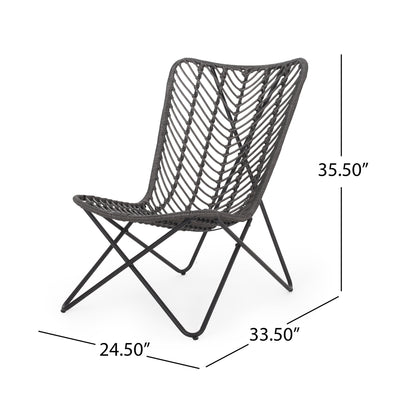 Outdoor Wicker Chair With Geometric Cross Base, (Set of 2) - Gray