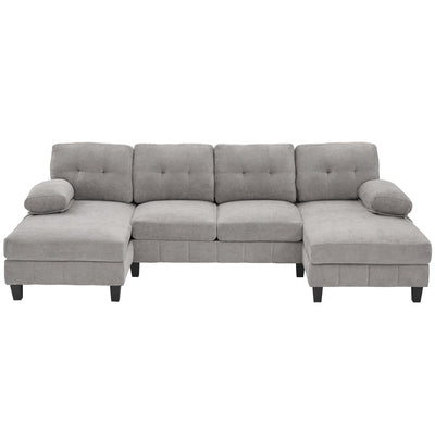 U-Shaped Sectional Sofa 103.5" Black Chenille Fabric Couch With Dual Chaise Lounges, Storage Pockets, Armrest Pillows