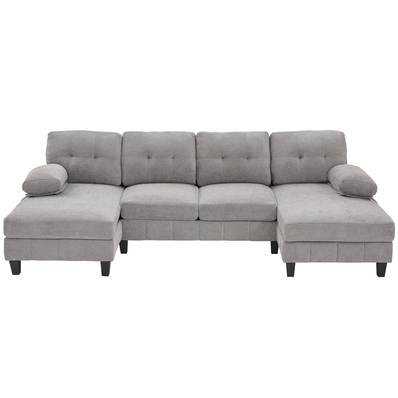 U-Shaped Sectional Sofa 103.5" Black Chenille Fabric Couch With Dual Chaise Lounges, Storage Pockets, Armrest Pillows