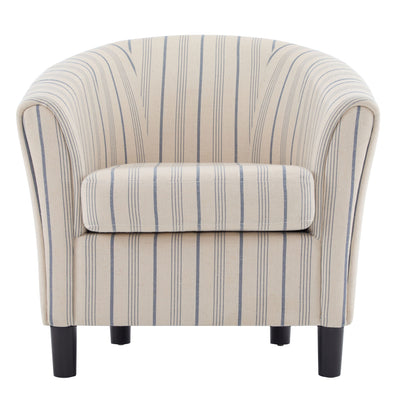 Modern Barrel Fabric Striped Barrel Chair With Channel Stitching - Beige / Blue Stripe