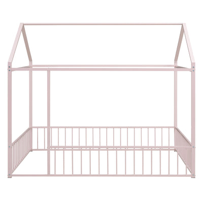 Metal Bed House Bed Frame With Fence
