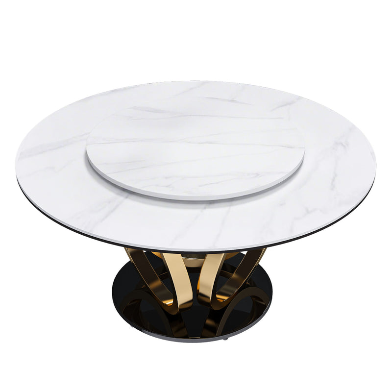 Round Dining Table With 360° Smooth Lazy Susan Stain / Heat - Gold / Black / White