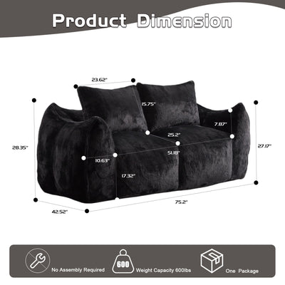 Giant Bean Bag Couch, Ultra Soft Fluffy Loveseat For Living Room