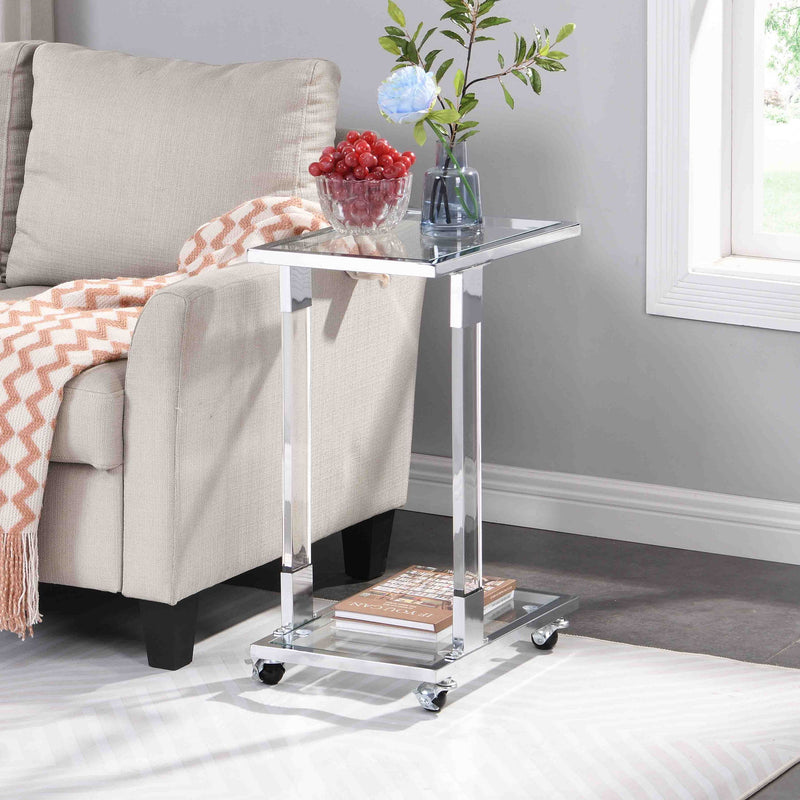 Glass Top C Shape Square Table With Metal Base For Living Room