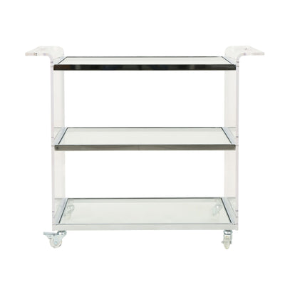 Elegant Acrylic Bar Cart With Tempered Glass Shelves And Rattan Metal Frame - Clear