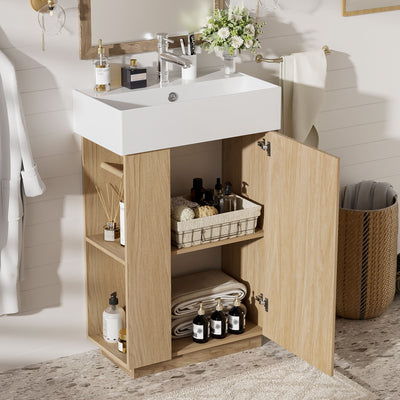 Bathroom Vanity With Sink, Freestanding Wood Grain Cabinet With Storage