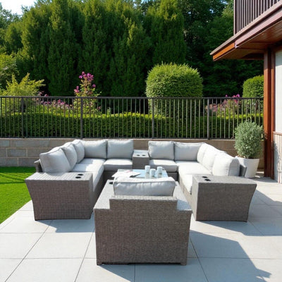 Outdoor Wicker Sectional With Weather Resistant Cushions And Table