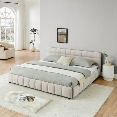 Modern Platform Bed Frame With Thick Chenille Fabric