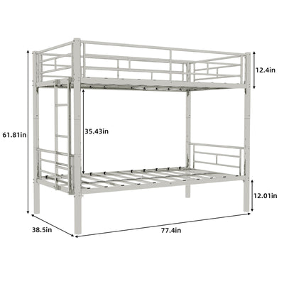 Metal Bunk Bed For Kids, Convertible Bedframe With Ladders & Guardrail