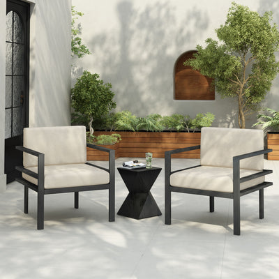 Modern 3 Piece Outdoor Patio Seating Set With Aluminum Frame And Weather Resistant Cushions - Beige / Gray