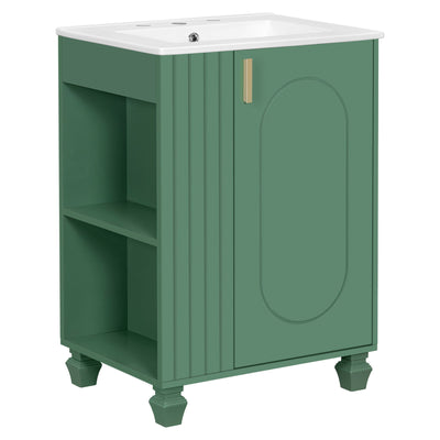 Classic Retro Bathroom Vanity With Sink, Door Shelf, Side Open Storage Frame