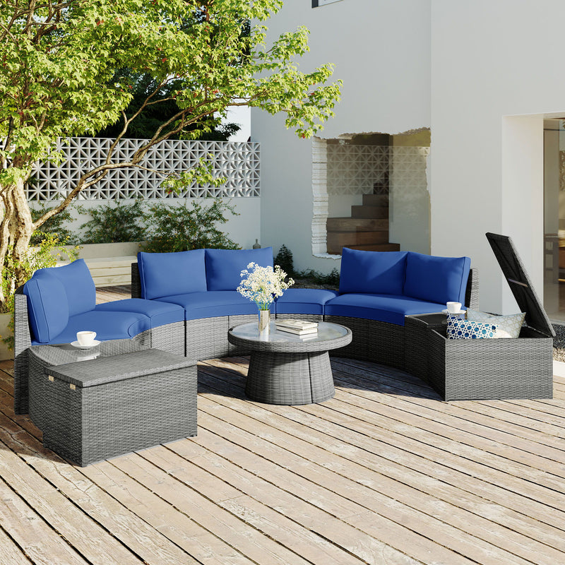 10 Piece Outdoor Sectional Half Round Patio Rattan Sofa Set