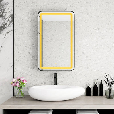 Rectangle Medicine Cabinet Mirror Bathroom Mirror With Storage Wall Mounted Medicine Mirror Cabinet With LED - Black