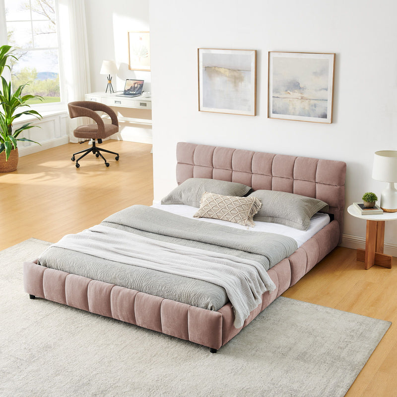 Modern Platform Bed Frame With Thick Chenille Fabric