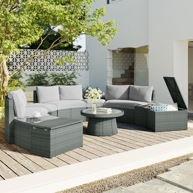 10 Piece Outdoor Sectional Half Round Patio Rattan Sofa Set