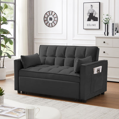 Modern Velvet Convertible Loveseat Futon Sofa With Pullout Bed, Reclining Backrest