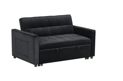 Maeve - Velvet Convertible Sleeper Loveseat With Tufting and Side Pocket - Black