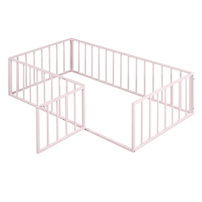 Metal Floor Bed Frame With Fence And Door