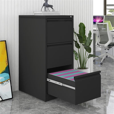 Durable Metal 3 Drawer File Cabinet With Lock For Office Storage