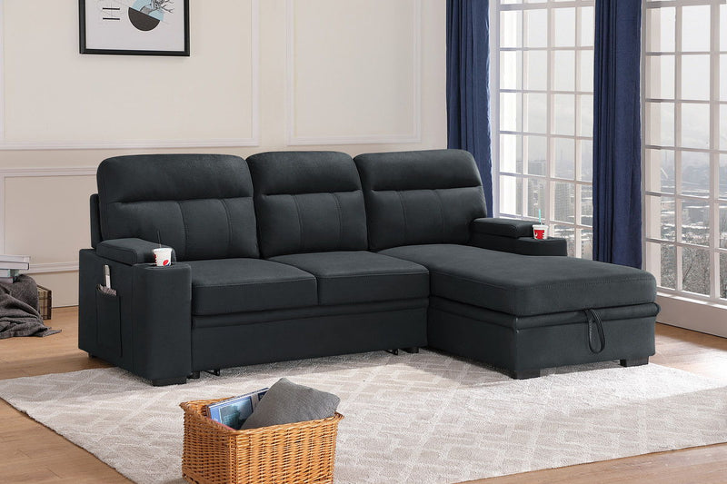 Kaden - Sleeper Sectional Sofa Chaise With Storage Arms And Cupholder