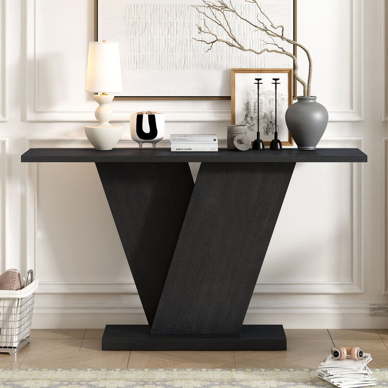 Console Table With V Shape Base, Sculptural Entryway Accent